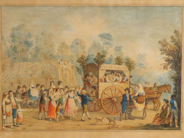 ALESSANDRO D'ANNA, "Scène de danse" et "Cortège joyeux". Aquarelles. U