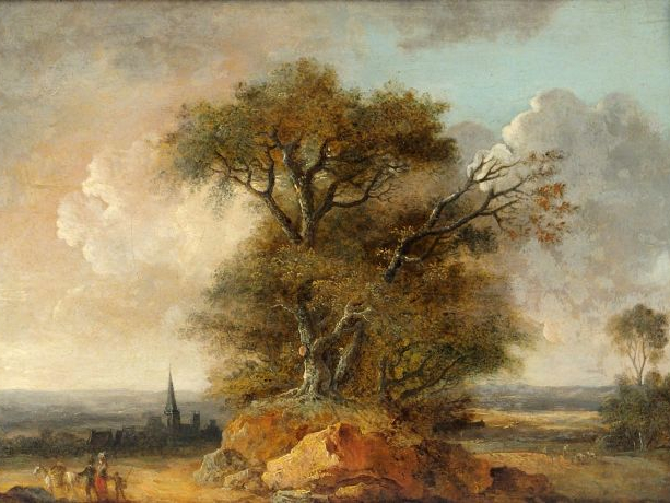 Ecole française début XIXe, "Paysages animés". Paire d'huiles sur pann