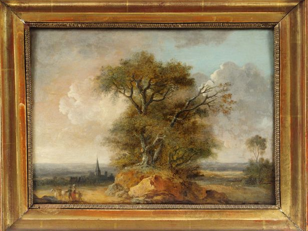 Ecole française début XIXe, "Paysages animés". Paire d'huiles sur pann