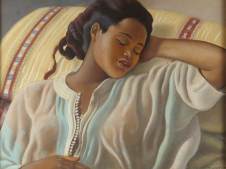 Vente aux enchères René MARTIN, "Orientale endormie". Pastel signé en bas à droite et dat