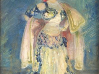 G. BERGES, "Lola à Paris". Huile sur panneau d'acajou. Signée en bas à