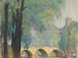 Vente aux enchères Edouard BERNAUT, "L'église Saint Gervais-Pont Marie". Huile sur toile.