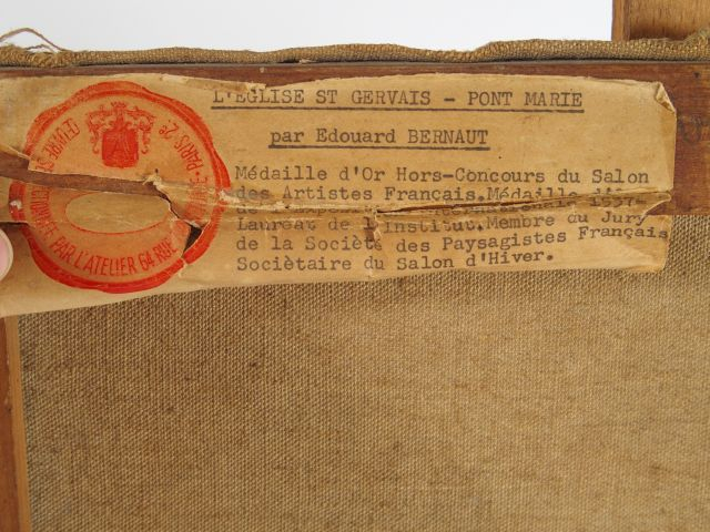 Edouard BERNAUT, "L'église Saint Gervais-Pont Marie". Huile sur toile.