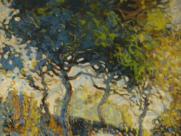 E. BROUILLARD, "Scène animée au jardin". Grande huile sur toile. Signé