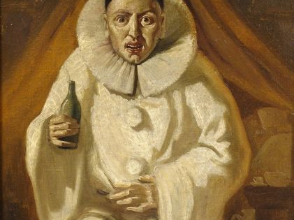 HAYETTE, "Pierrot". Huile sur toile (petites restaurations). Signée au