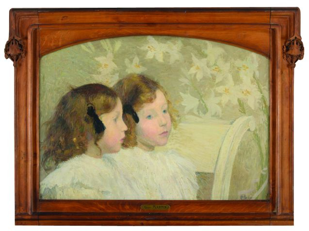 Henri MARTIN (1860-1943), "Deux fillettes". Huile sur toile dans son c