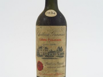 Vente aux enchères 1 BOUTEILLE CHÂTEAU GRANINS GRAND POUJEAUX MOULIS - 1934 - HEP/ELF