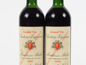 2 BOUTEILLES CHÂTEAU POUJEAUX MOULIS - 1959 - HEP