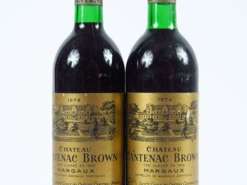 2 BOUTEILLES CANTENAC BROWN GC MARGAUX - 1974 - 1 BG/1 LB