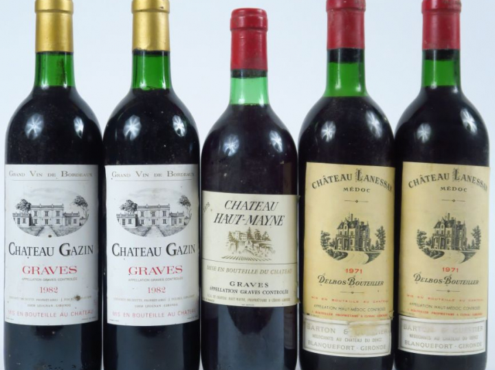 5 BOUTEILLES : 2 CHÂTEAU LANESSAN MEDOC 1971 1 BG/1 HEP - 2 CHÂTEAU GA