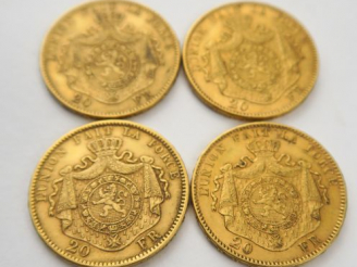 Vente aux enchères 4 pièces de 20 francs Belges : 1875, 1876, 1877 x 2