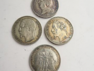 Vente aux enchères 4 pièces argent : 2 pièces 5 francs belges 1844 et 1873, 2 pièces de 5