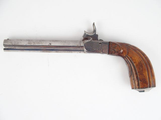 327-Pistolet de poche à percussion et à coffre, long canon rond, vissé