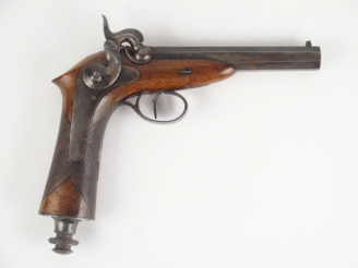 Vente aux enchères 221-Pistolet à percussion à système  Delvigne calibre 12mm. Beau pisto