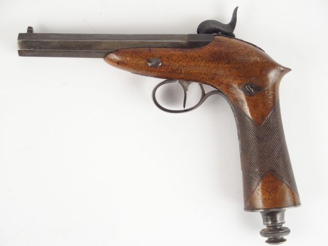 221-Pistolet à percussion à système  Delvigne calibre 12mm. Beau pisto