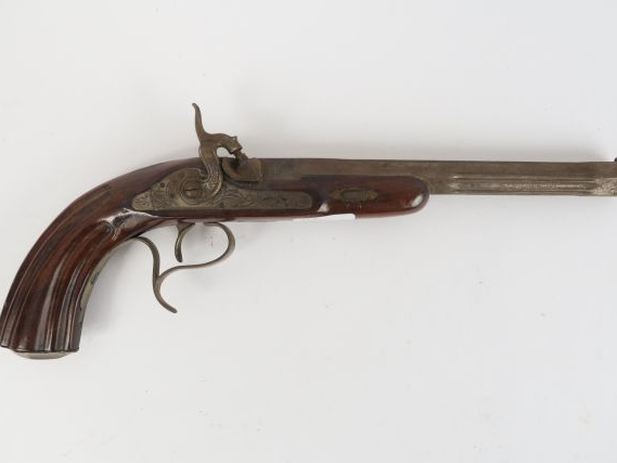 212- Réplique Espagnole d’un pistolet à percussion type Lepage, canon 