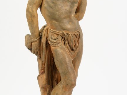 Ecole française XIXème, 'Saint Martyr au pilori'. Sculpture en terre c