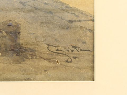 Ecole italienne XIX ème 'Vue animée de Venise'.  Aquarelle.  Signée en