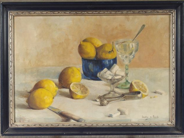Odette du BOSCH "Les citrons" Huile sur toile. Signée en bas à droite.
