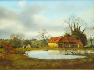 Vente aux enchères Albert DRASCHKOVITCH 'Les petits abris'.  Huile sur panneau.  Signée e