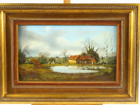 Albert DRASCHKOVITCH 'Les petits abris'.  Huile sur panneau.  Signée e