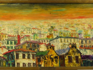 Vente aux enchères D'ETERVAL GANTE 'Vue de Montmartre' Huile sur isorel, signée en bas à 