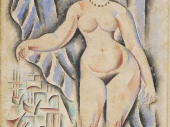 André LHOTE, 1885-1962 Nu au rideau bleu aquarelle (légère insolation 