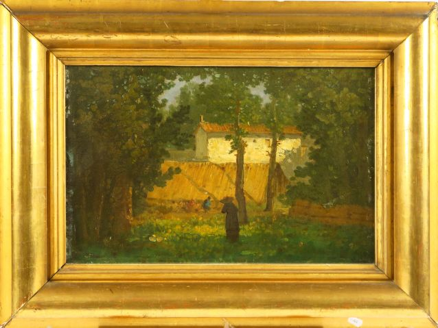 SARDA 'Promenade au jardin' Huile sur panneau