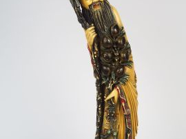 Grande sculpture en ivoire polychrome, représentant Zhoulao accompagné