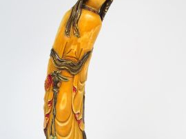 Grande sculpture en ivoire polychrome, représentant Zhoulao accompagné