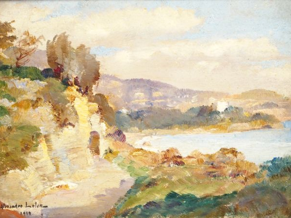 Alexandre LELEU "La baie de Monte Carlo". Huile sur panneau, signée en