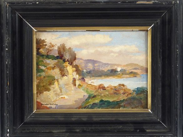 Alexandre LELEU "La baie de Monte Carlo". Huile sur panneau, signée en