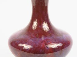 Vase pansu à col évasé en grès porcelaineux émaillé sang de boeuf et f
