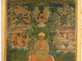 Tangka représentant un lama important de l'école Nyingmapa entouré de 