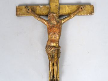 	Crucifix XVIIIème en bois doré (petits accidents)