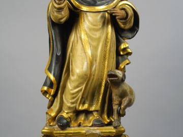 	Grande sculpture XVIIème en bois polychrome « Saint Dominique » (quel