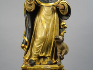 Vente aux enchères 	Grande sculpture XVIIème en bois polychrome « Saint Dominique » (quel