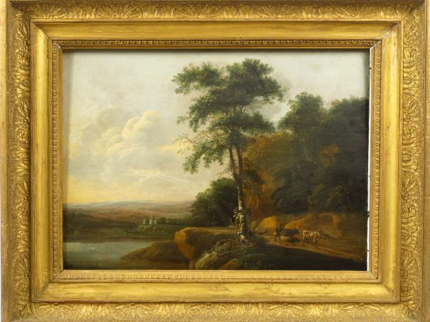 Ecole HOLLANDAISE vers 1660, suiveur d'Adam  PYNACKER "Paysage à la ri