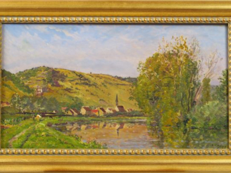 Vente aux enchères Hippolyte Camille DELPY 'Paysage à la rivière'. Huile sur panneau, sig