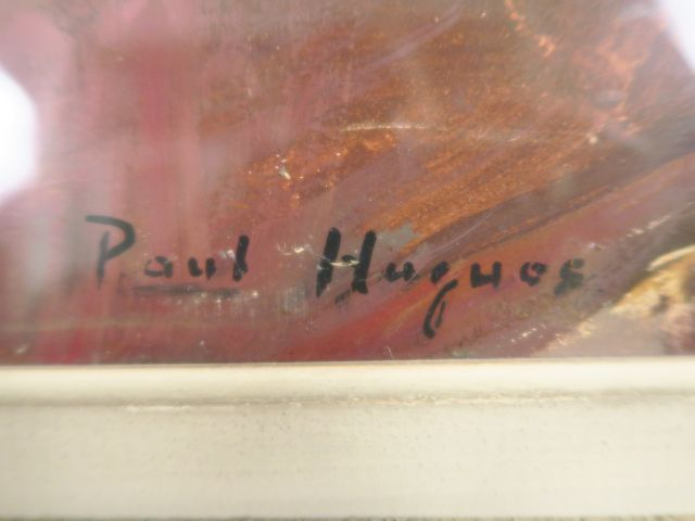 Paul HUGUES 'Intérieur au bouquet de fleurs'.  Gouache? signée en bas 