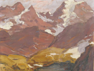Vente aux enchères POIGNANT 'Lac de montagne, la Grande casse'.  Huile sur panneau, signé