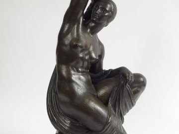 Joe DESCOMPS (CORMIER). Sculpture en bronze à patine verte "Baigneuse"