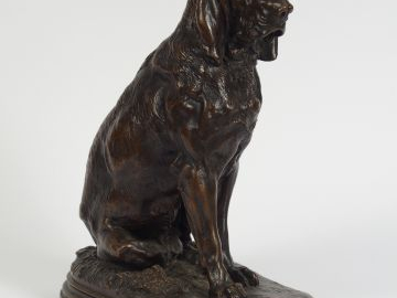 Jules GELIBERT. Sculpture en bronze à patine médaille "Chien de chasse
