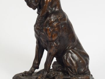 Jules GELIBERT. Sculpture en bronze à patine médaille "Chien de chasse
