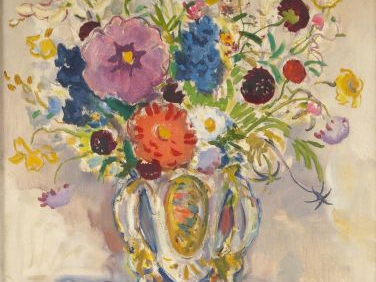 E. BOUILLIERES, "Bouquet de fleurs dans un vase". Huile sur toile, sig