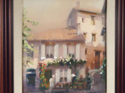 MILAGROS FERRER, "Rincon apacible". Huile sur toile signée en bas à dr