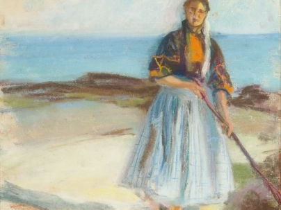 Berthe HAINAUT "Pêcheuse bretonne". Pastel, signé en bas à gauche et d