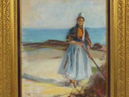 Berthe HAINAUT "Pêcheuse bretonne". Pastel, signé en bas à gauche et d