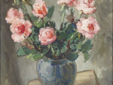 Maurice JOURNAUX, "Roses". Gouache, signée en bas à gauche et datée 19