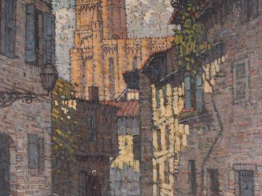 JAN RIKAR, "La rue des prêtres à Albi". Huile sur toile, signée en bas